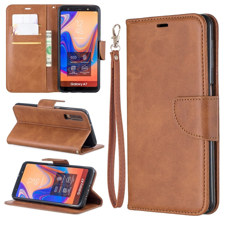 Retro Lambskin Texture Pure Color Horizontal Flip PU Leather Case for Galaxy A7 2018&A750, with Holder & Card Slots & Wallet & Lanyard