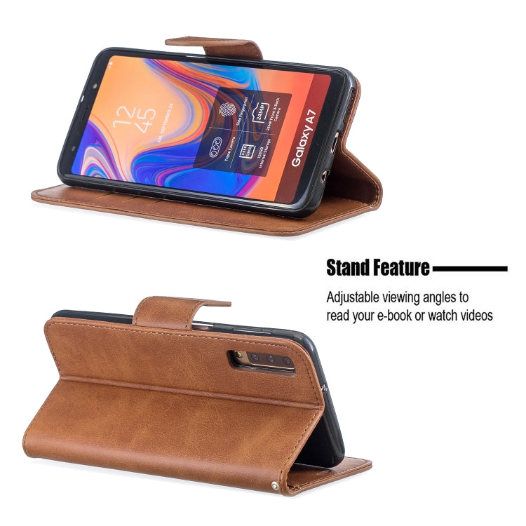 Retro Lambskin Texture Pure Color Horizontal Flip PU Leather Case for Galaxy A7 2018&A750, with Holder & Card Slots & Wallet & Lanyard