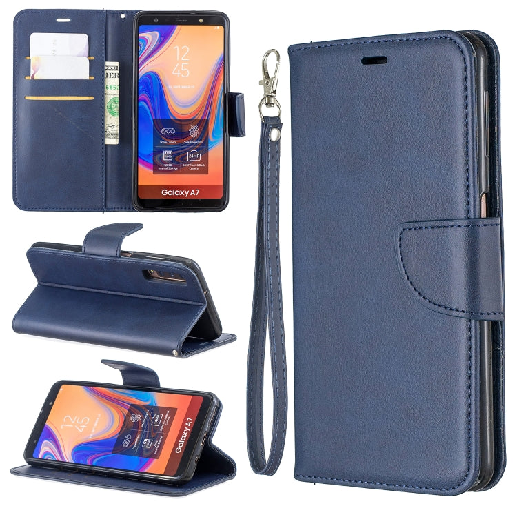 Retro Lambskin Texture Pure Color Horizontal Flip PU Leather Case for Galaxy A7 2018&A750, with Holder & Card Slots & Wallet & Lanyard