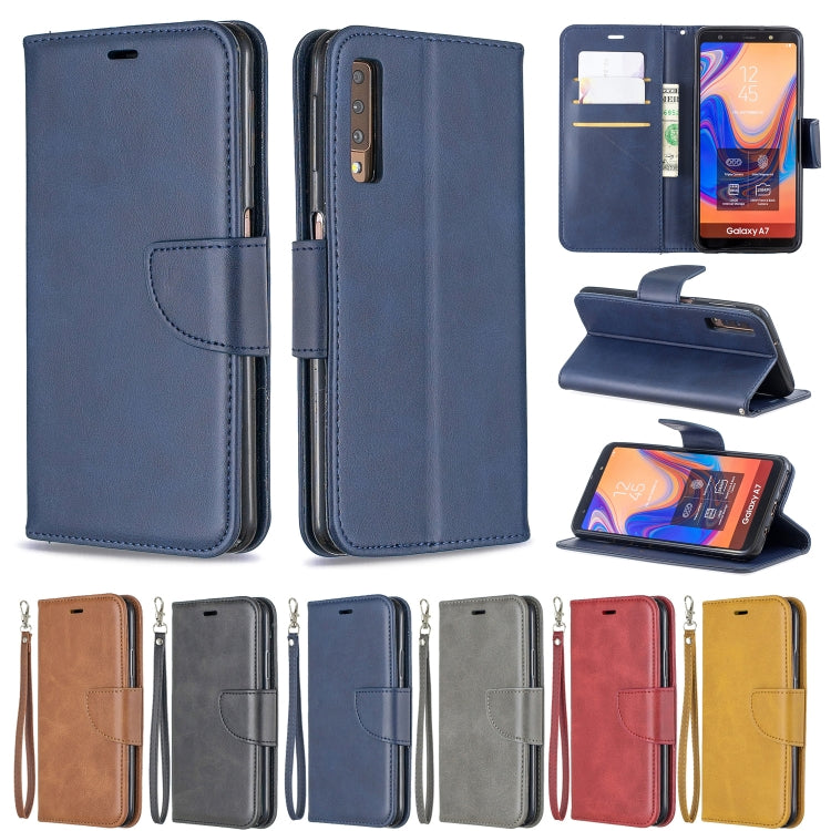 Retro Lambskin Texture Pure Color Horizontal Flip PU Leather Case for Galaxy A7 2018&A750, with Holder & Card Slots & Wallet & Lanyard