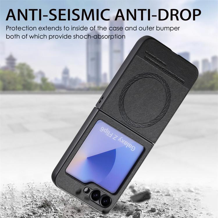 For Samsung Galaxy Z Flip3 5G Twill Fabric Leather Skin Magnetic Back Phone Case