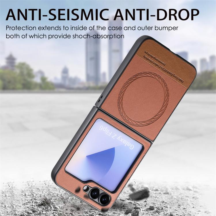 For Samsung Galaxy Z Flip3 5G Twill Fabric Leather Skin Magnetic Back Phone Case