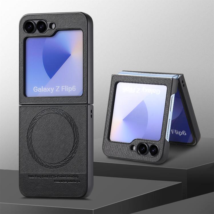 For Samsung Galaxy Z Flip5 Twill Fabric Leather Skin Magnetic Back Phone Case