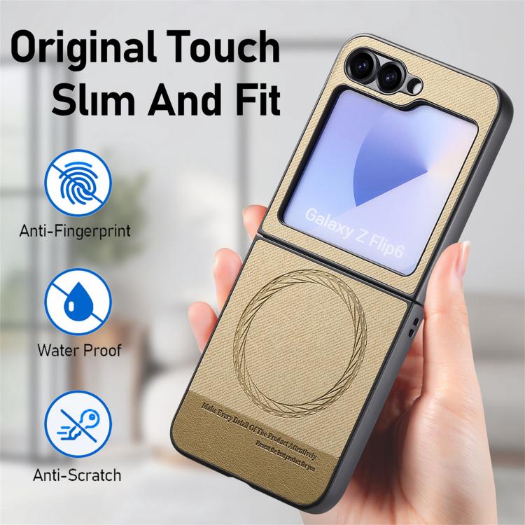 For Samsung Galaxy Z Flip5 Twill Fabric Leather Skin Magnetic Back Phone Case