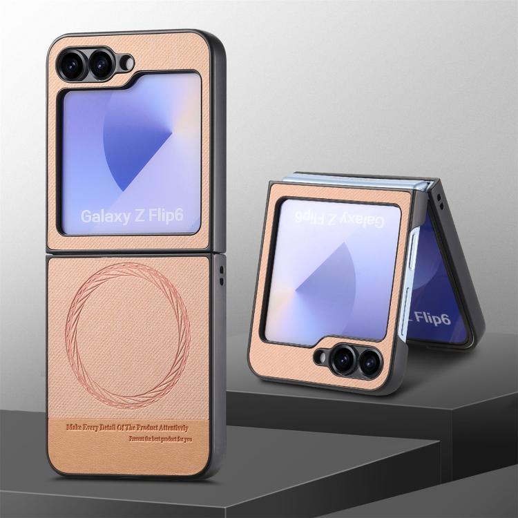 For Samsung Galaxy Z Flip6 / Flip7 FE Twill Fabric Leather Skin Magnetic Back Phone Case