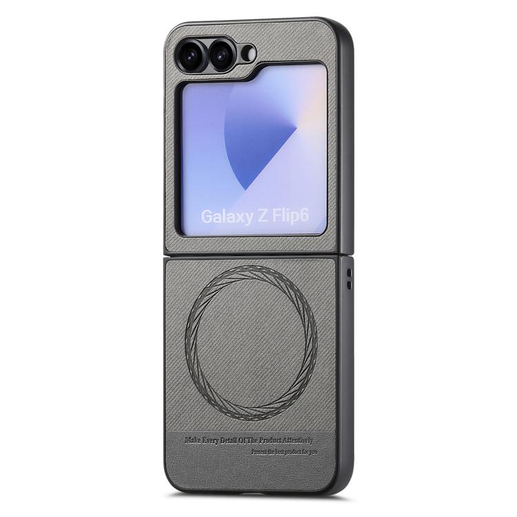 For Samsung Galaxy Z Flip6 / Flip7 FE Twill Fabric Leather Skin Magnetic Back Phone Case