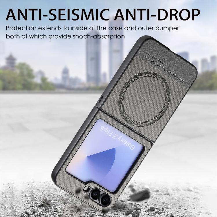 For Samsung Galaxy Z Flip6 / Flip7 FE Twill Fabric Leather Skin Magnetic Back Phone Case