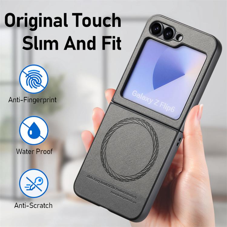 For Samsung Galaxy Z Flip6 / Flip7 FE Twill Fabric Leather Skin Magnetic Back Phone Case