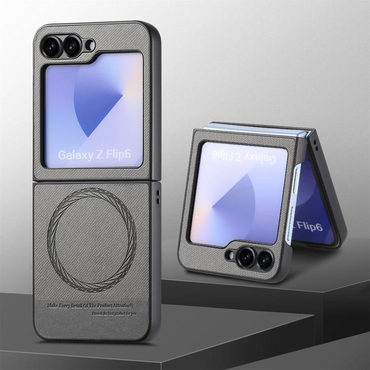 For Samsung Galaxy Z Flip6 / Flip7 FE Twill Fabric Leather Skin Magnetic Back Phone Case
