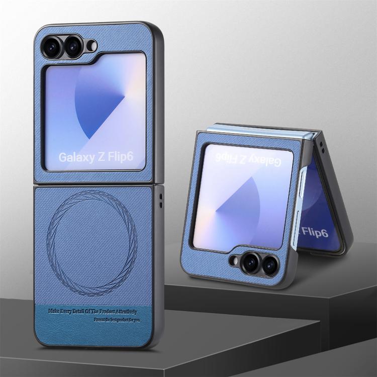 For Samsung Galaxy Z Flip6 / Flip7 FE Twill Fabric Leather Skin Magnetic Back Phone Case