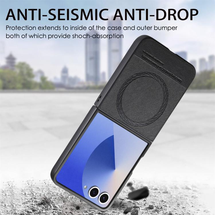 For Samsung Galaxy Z Flip7 5G Twill Fabric Leather Skin Magnetic Back Phone Case