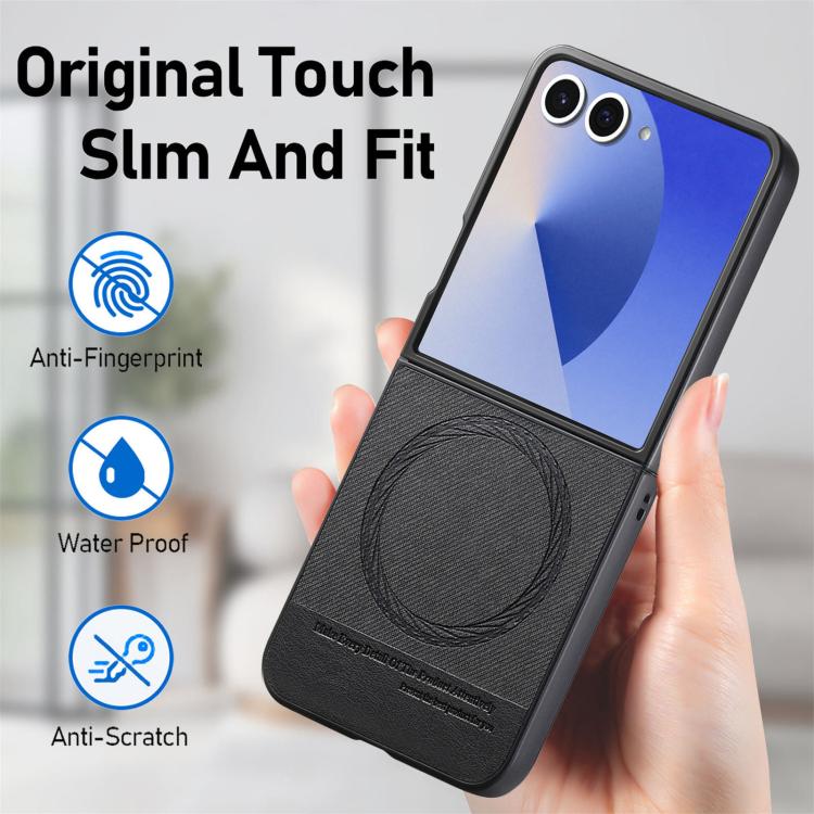 For Samsung Galaxy Z Flip7 5G Twill Fabric Leather Skin Magnetic Back Phone Case