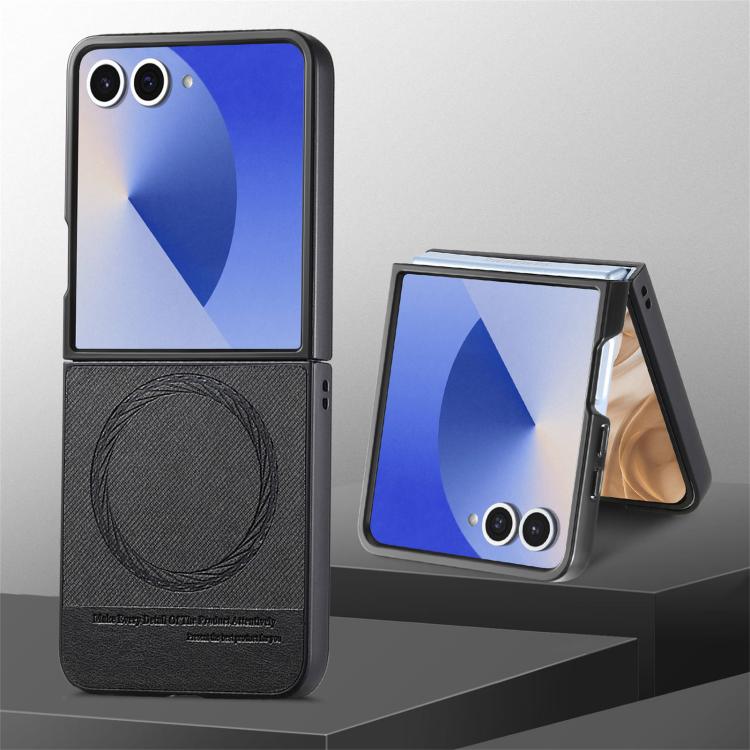 For Samsung Galaxy Z Flip7 5G Twill Fabric Leather Skin Magnetic Back Phone Case
