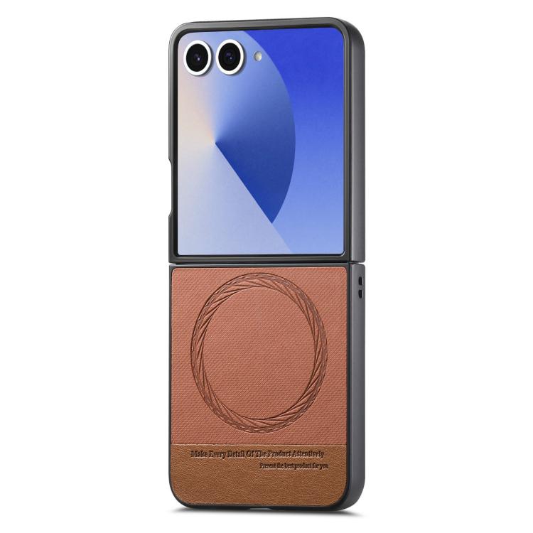 For Samsung Galaxy Z Flip7 5G Twill Fabric Leather Skin Magnetic Back Phone Case