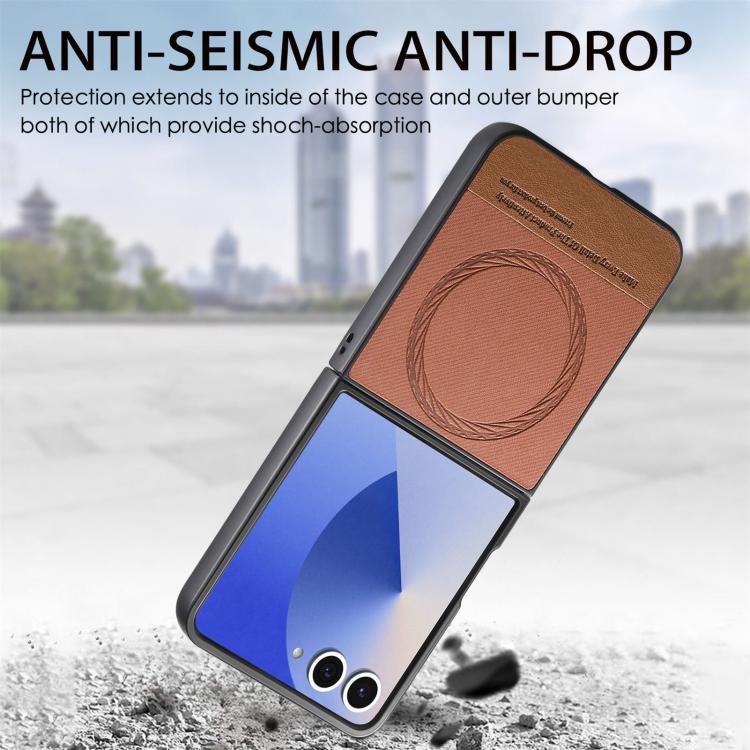 For Samsung Galaxy Z Flip7 5G Twill Fabric Leather Skin Magnetic Back Phone Case