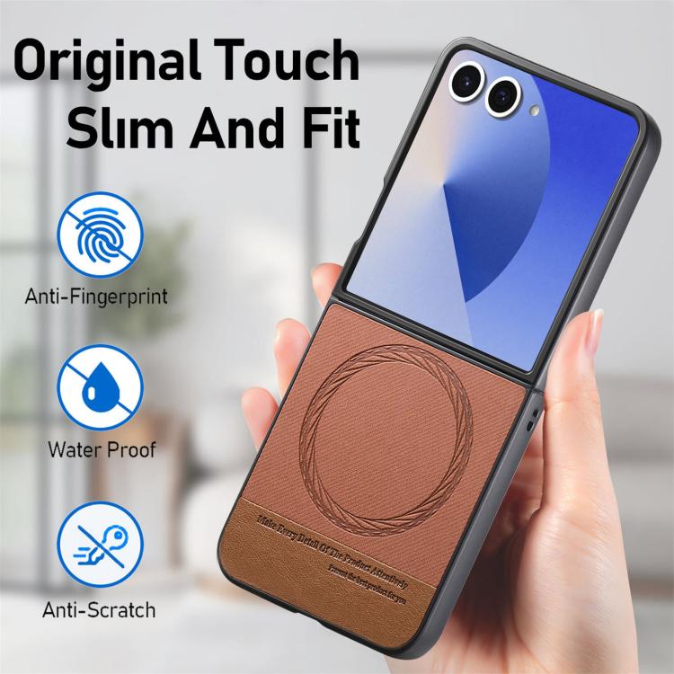 For Samsung Galaxy Z Flip7 5G Twill Fabric Leather Skin Magnetic Back Phone Case