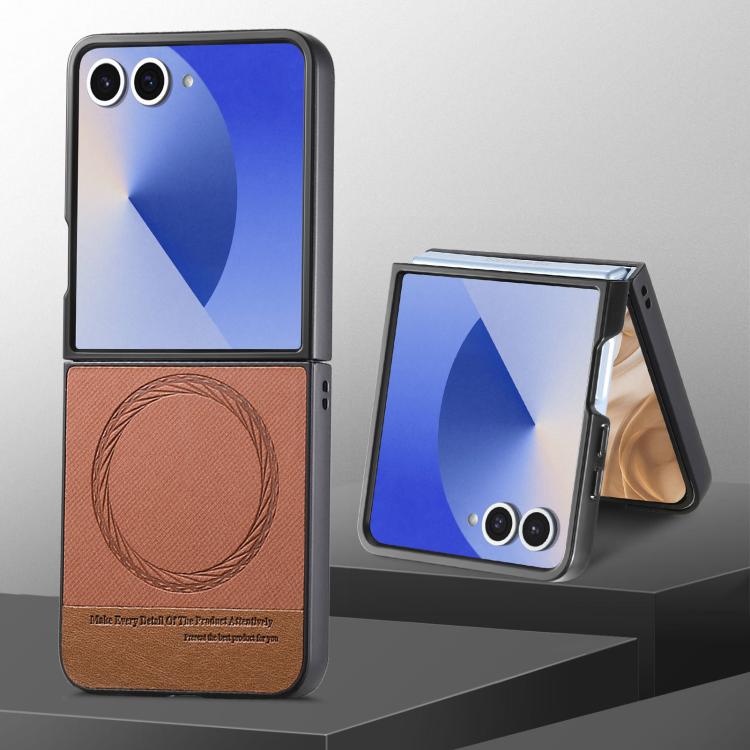 For Samsung Galaxy Z Flip7 5G Twill Fabric Leather Skin Magnetic Back Phone Case