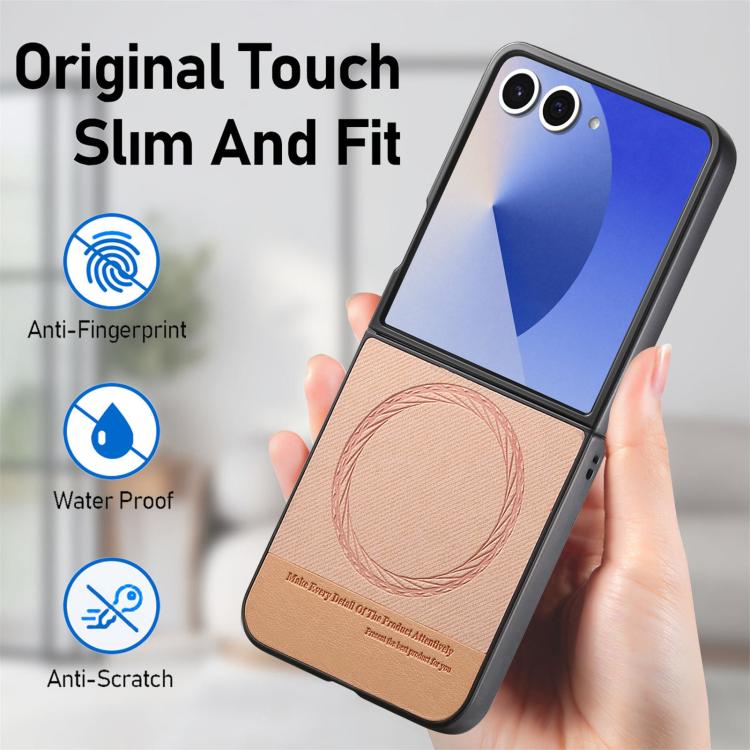 For Samsung Galaxy Z Flip7 5G Twill Fabric Leather Skin Magnetic Back Phone Case