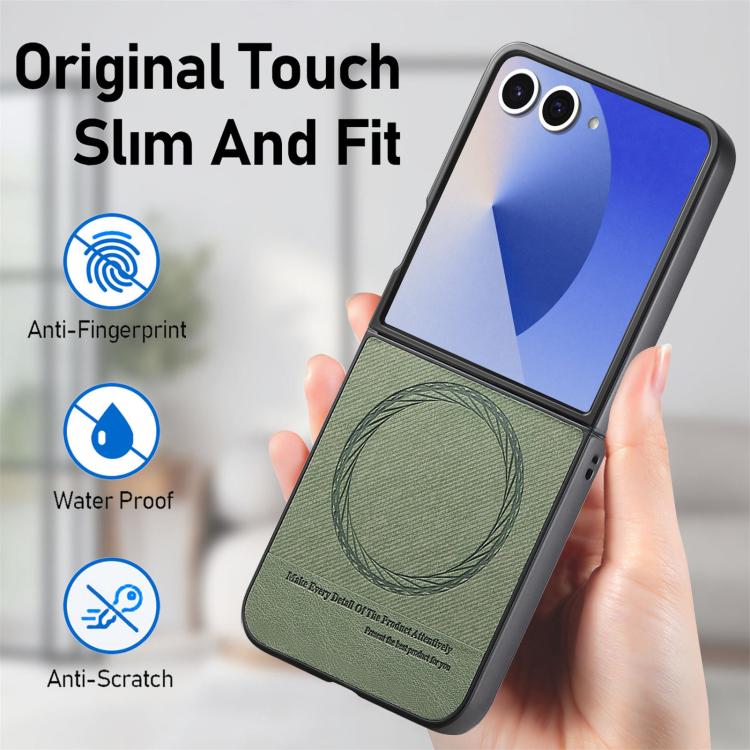 For Samsung Galaxy Z Flip7 5G Twill Fabric Leather Skin Magnetic Back Phone Case