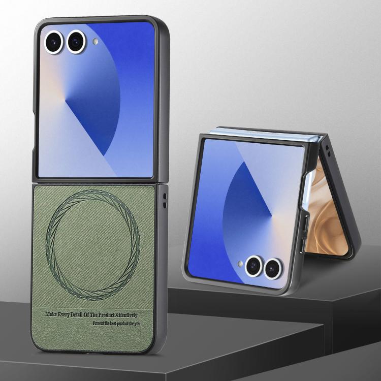 For Samsung Galaxy Z Flip7 5G Twill Fabric Leather Skin Magnetic Back Phone Case