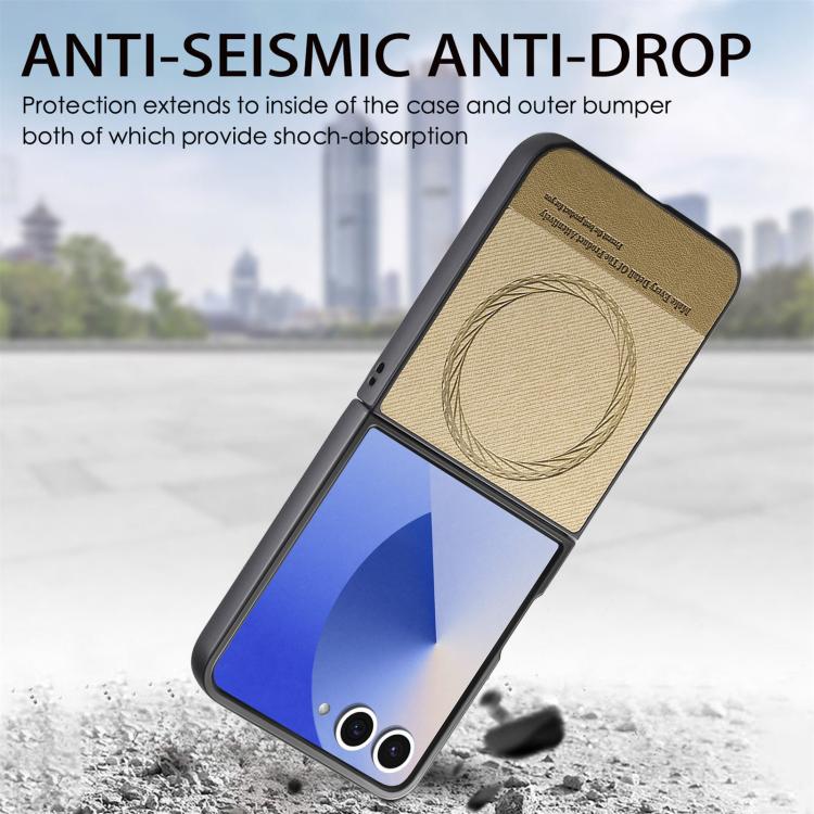 For Samsung Galaxy Z Flip7 5G Twill Fabric Leather Skin Magnetic Back Phone Case