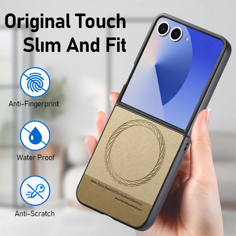 For Samsung Galaxy Z Flip7 5G Twill Fabric Leather Skin Magnetic Back Phone Case