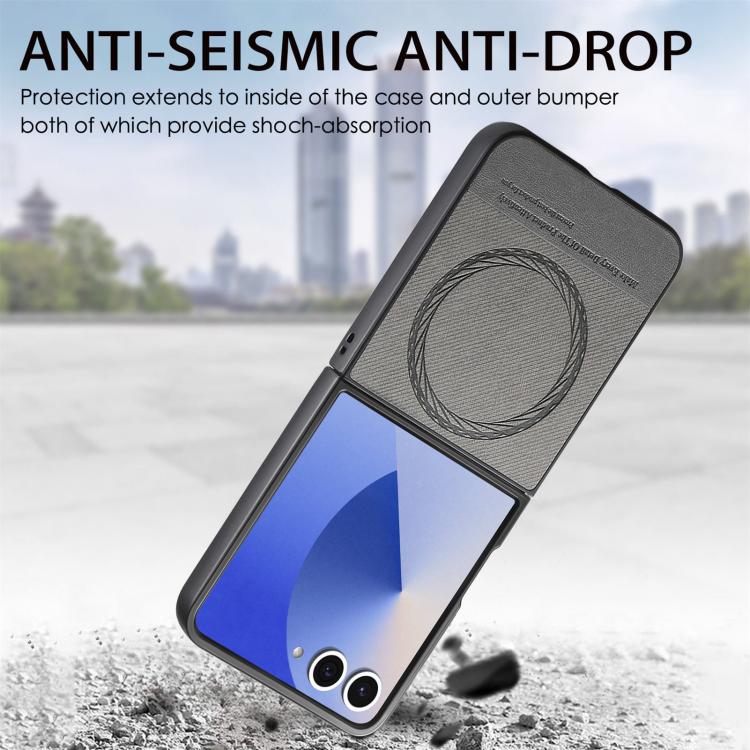 For Samsung Galaxy Z Flip7 5G Twill Fabric Leather Skin Magnetic Back Phone Case