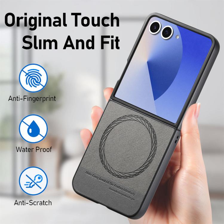 For Samsung Galaxy Z Flip7 5G Twill Fabric Leather Skin Magnetic Back Phone Case