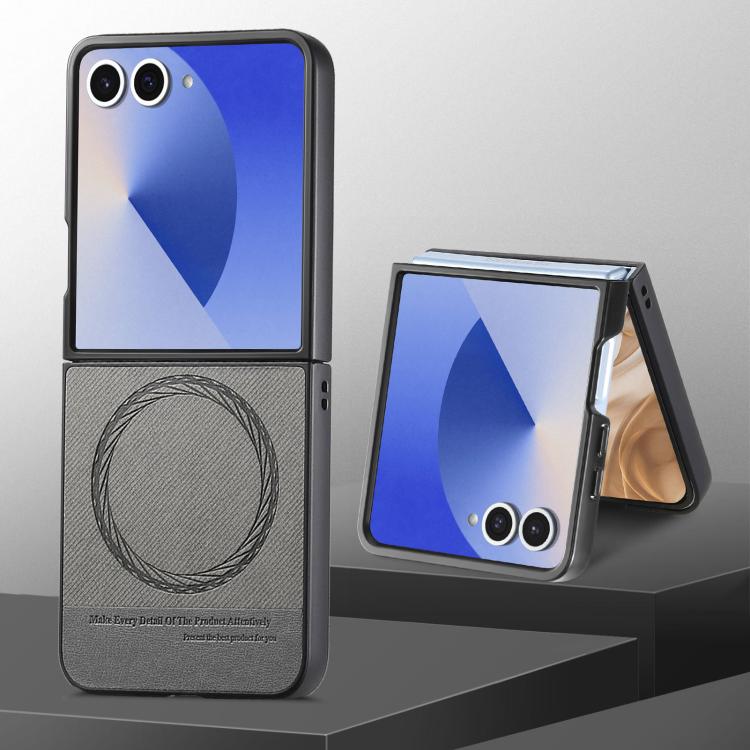 For Samsung Galaxy Z Flip7 5G Twill Fabric Leather Skin Magnetic Back Phone Case