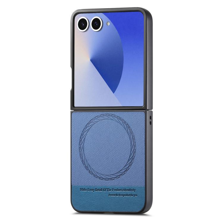 For Samsung Galaxy Z Flip7 5G Twill Fabric Leather Skin Magnetic Back Phone Case