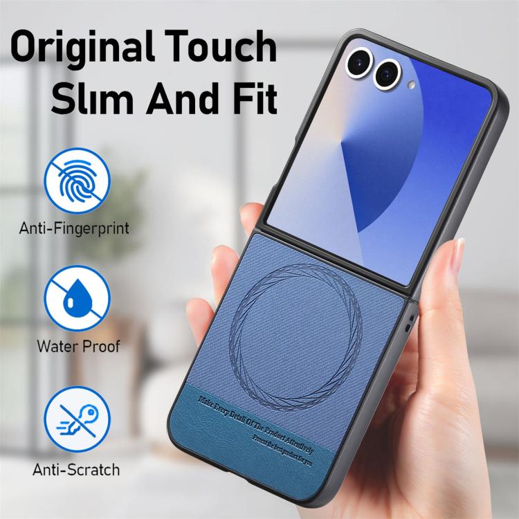 For Samsung Galaxy Z Flip7 5G Twill Fabric Leather Skin Magnetic Back Phone Case