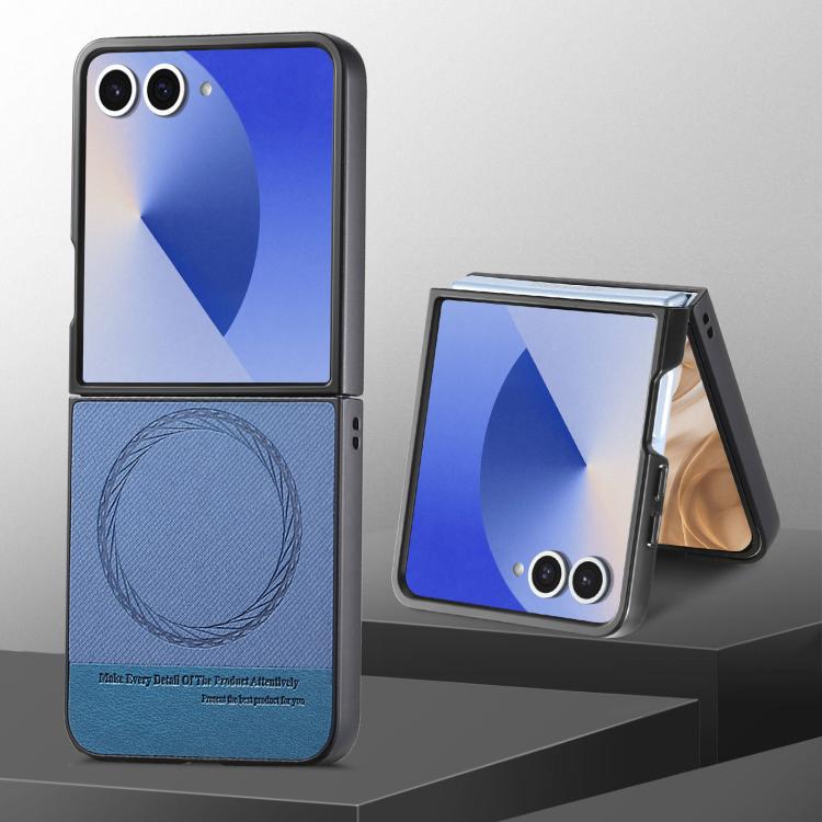 For Samsung Galaxy Z Flip7 5G Twill Fabric Leather Skin Magnetic Back Phone Case