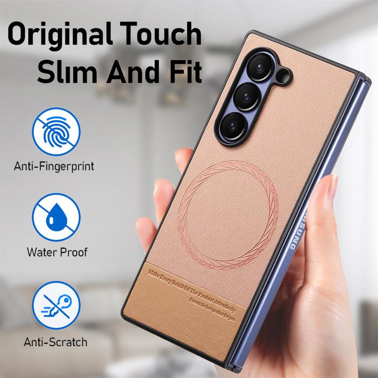 For Samsung Galaxy Z Fold3 5G Twill Fabric Leather Skin Magnetic Back Phone Case