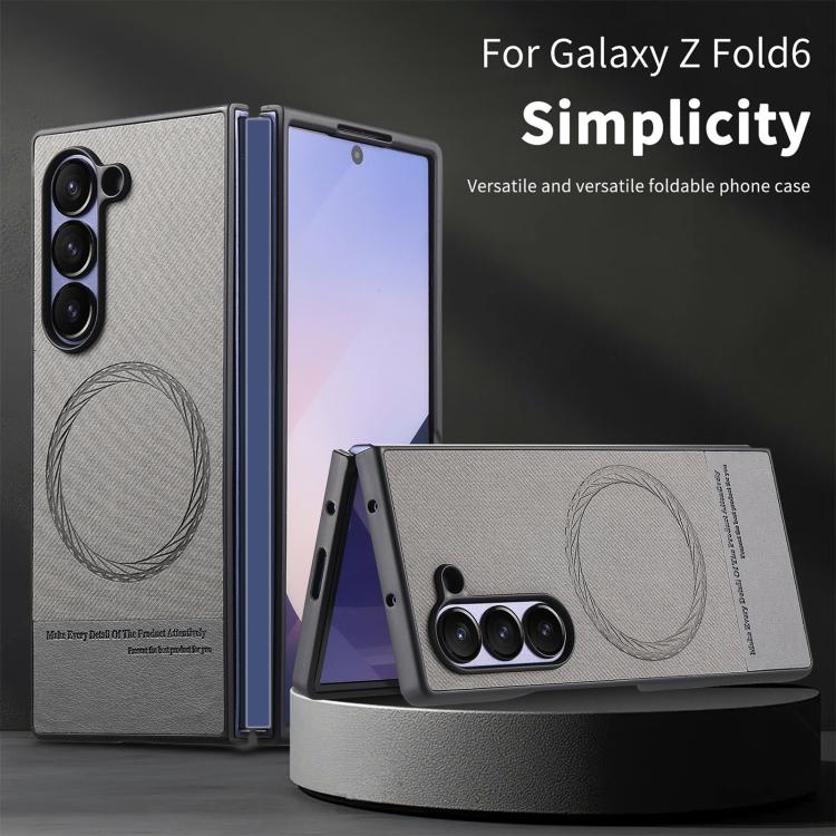 For Samsung Galaxy Z Fold3 5G Twill Fabric Leather Skin Magnetic Back Phone Case
