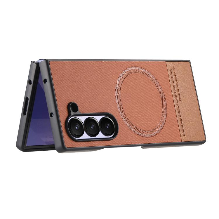 For Samsung Galaxy Z Fold4 Twill Fabric Leather Skin Magnetic Back Phone Case