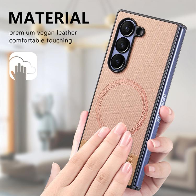 For Samsung Galaxy Z Fold4 Twill Fabric Leather Skin Magnetic Back Phone Case