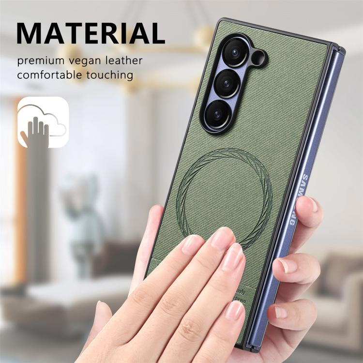 For Samsung Galaxy Z Fold4 Twill Fabric Leather Skin Magnetic Back Phone Case