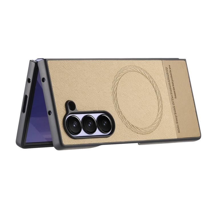 For Samsung Galaxy Z Fold4 Twill Fabric Leather Skin Magnetic Back Phone Case