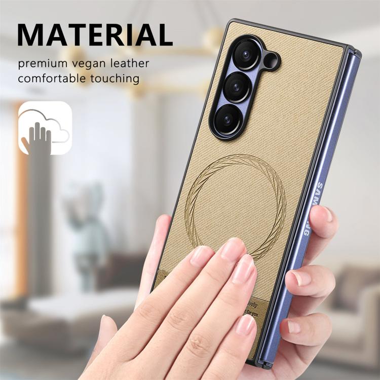For Samsung Galaxy Z Fold4 Twill Fabric Leather Skin Magnetic Back Phone Case