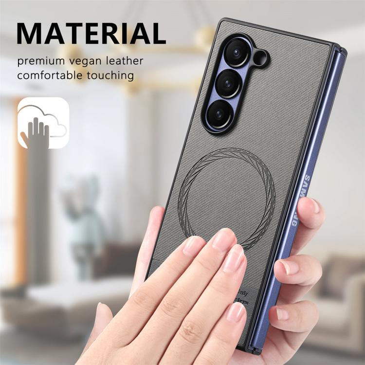 For Samsung Galaxy Z Fold4 Twill Fabric Leather Skin Magnetic Back Phone Case
