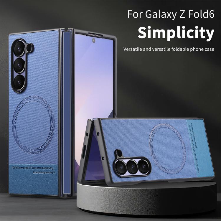 For Samsung Galaxy Z Fold4 Twill Fabric Leather Skin Magnetic Back Phone Case