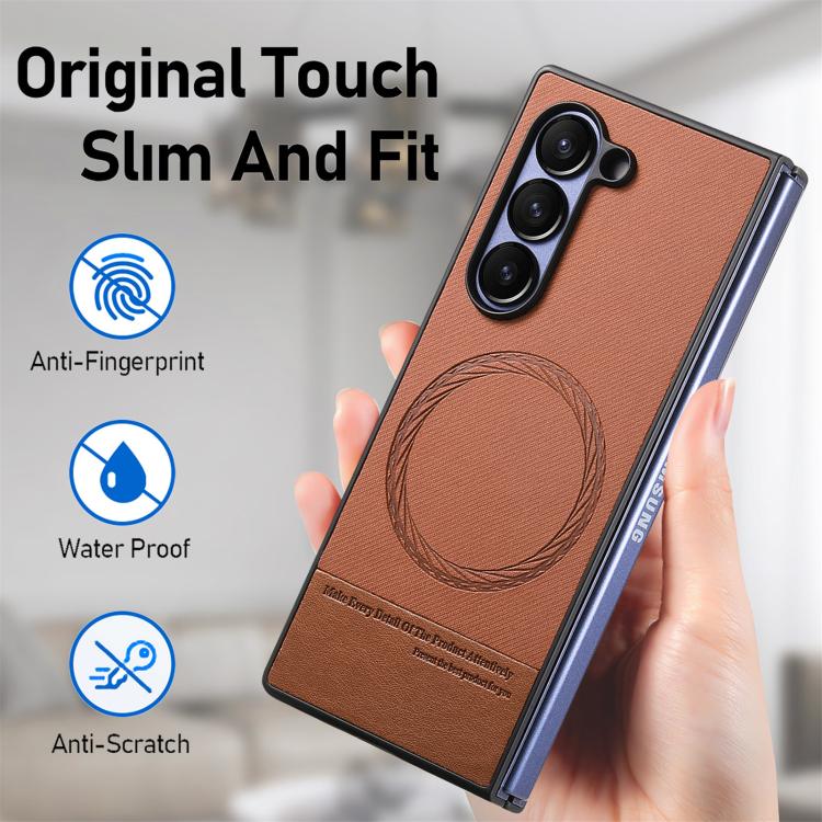For Samsung Galaxy Z Fold5 Twill Fabric Leather Skin Magnetic Back Phone Case