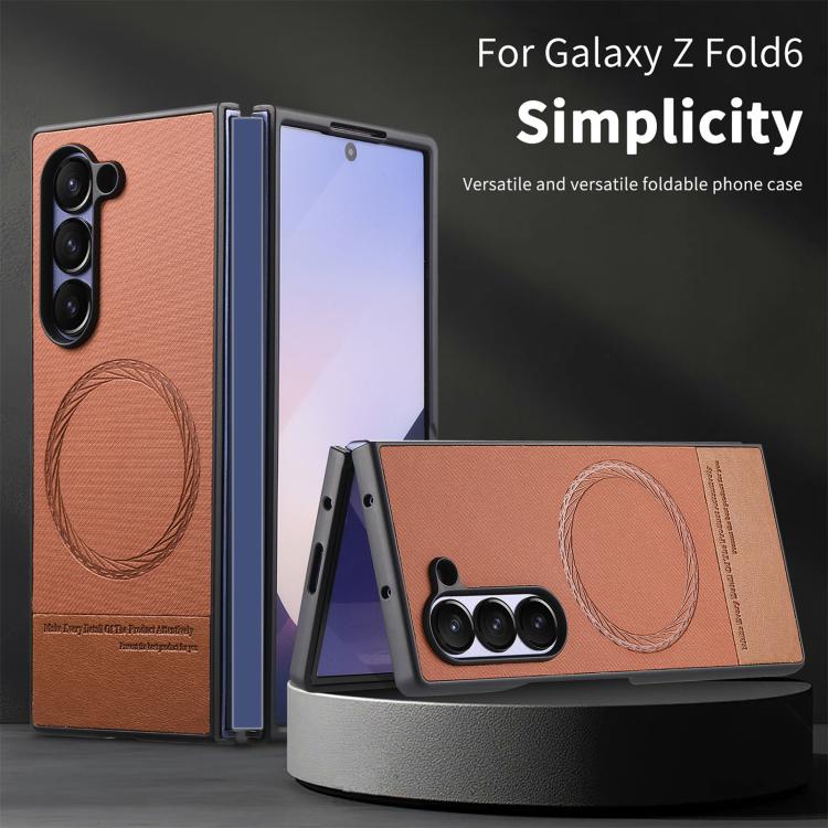 For Samsung Galaxy Z Fold5 Twill Fabric Leather Skin Magnetic Back Phone Case
