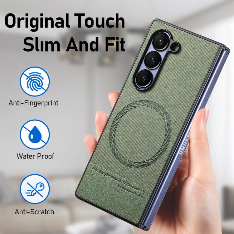 For Samsung Galaxy Z Fold5 Twill Fabric Leather Skin Magnetic Back Phone Case