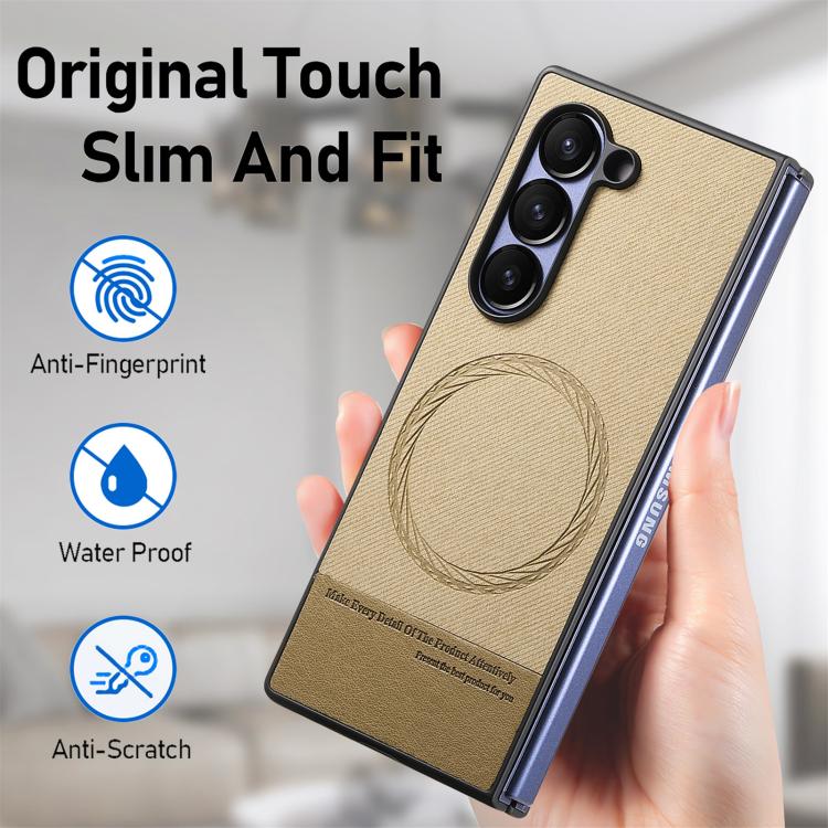 For Samsung Galaxy Z Fold5 Twill Fabric Leather Skin Magnetic Back Phone Case