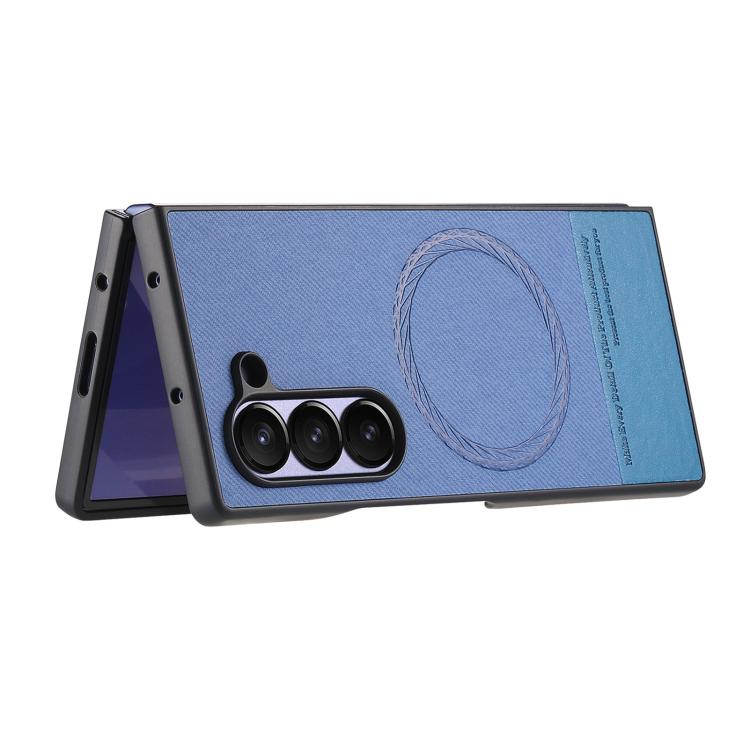For Samsung Galaxy Z Fold5 Twill Fabric Leather Skin Magnetic Back Phone Case