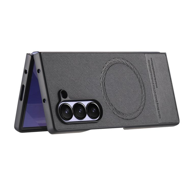 For Samsung Galaxy Z Fold6 Twill Fabric Leather Skin Magnetic Back Phone Case