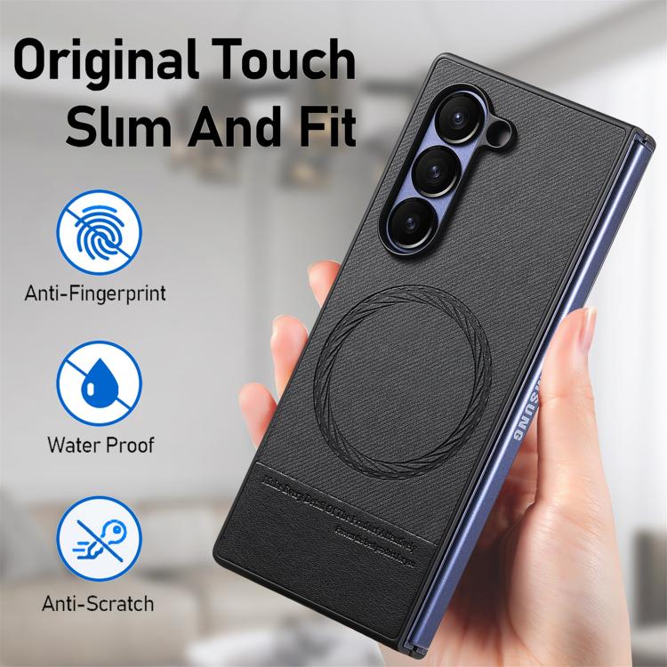 For Samsung Galaxy Z Fold6 Twill Fabric Leather Skin Magnetic Back Phone Case