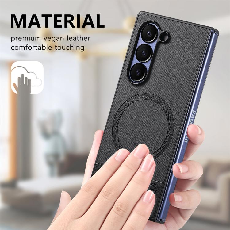 For Samsung Galaxy Z Fold6 Twill Fabric Leather Skin Magnetic Back Phone Case
