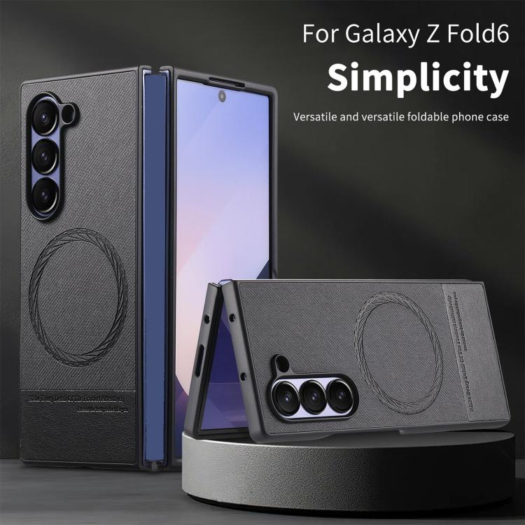 For Samsung Galaxy Z Fold6 Twill Fabric Leather Skin Magnetic Back Phone Case
